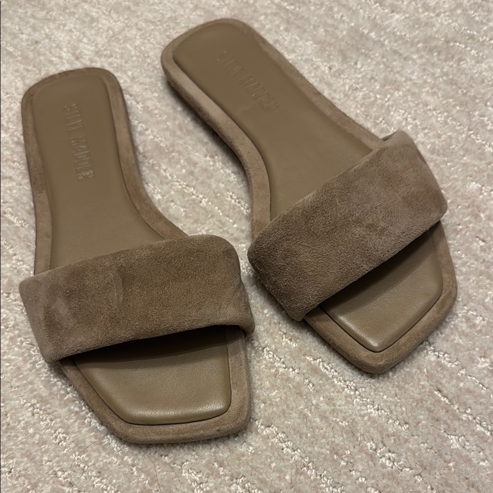 Steve Madden Taupe Slide Sandals - Picture 3 of 4